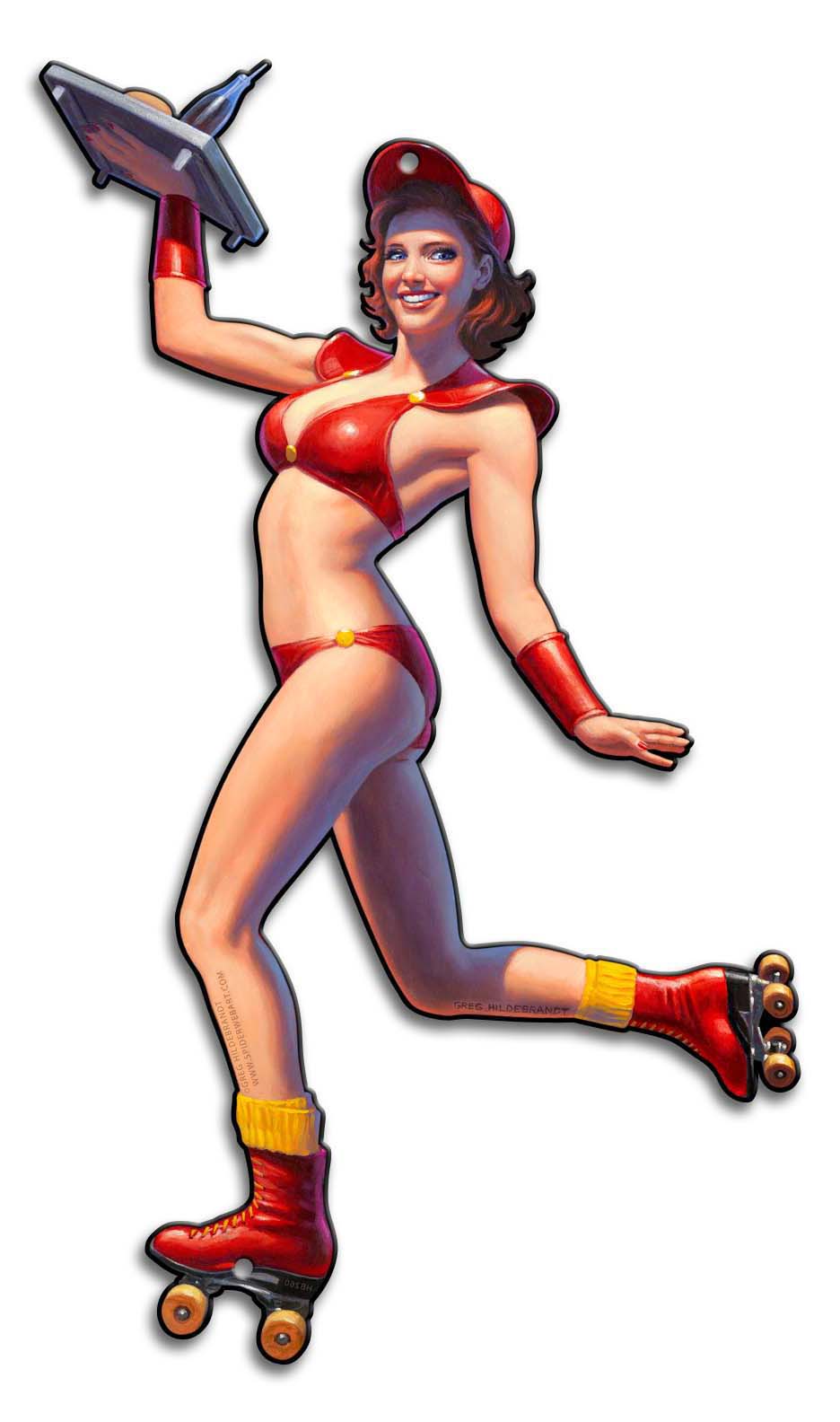 HB260 - Car Hop Pin Up Girl Vintage Laser Cut Out 13x22 by Artist Greg Hildebrandt