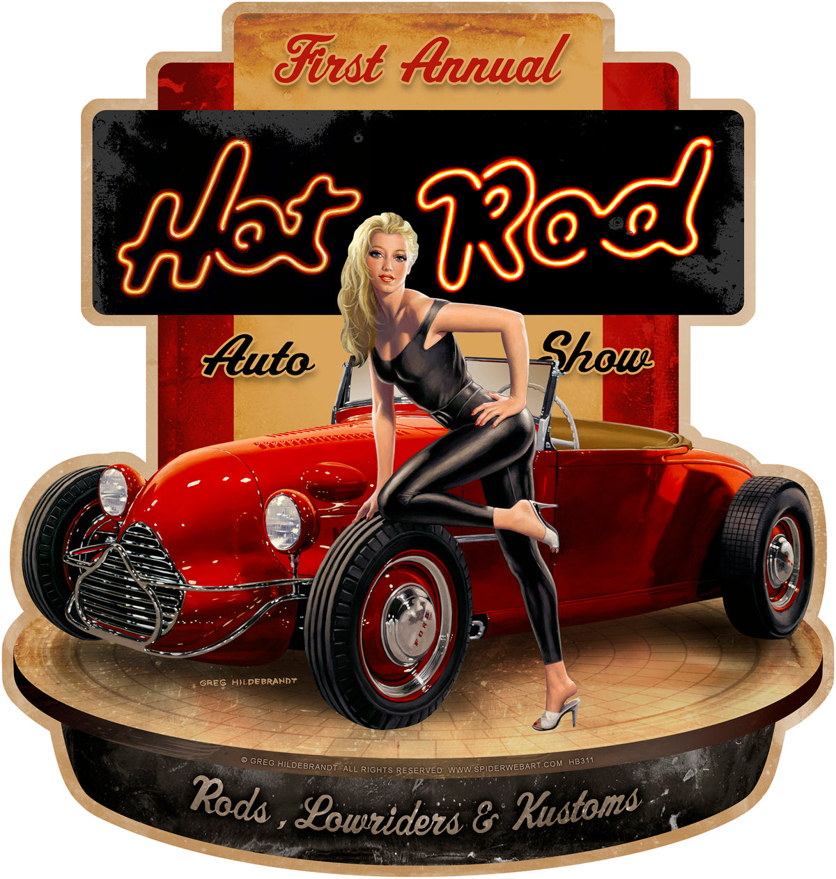 HB311 - Hot Rod Show Metal Sign 23x24 by Artist Greg Hildebrandt