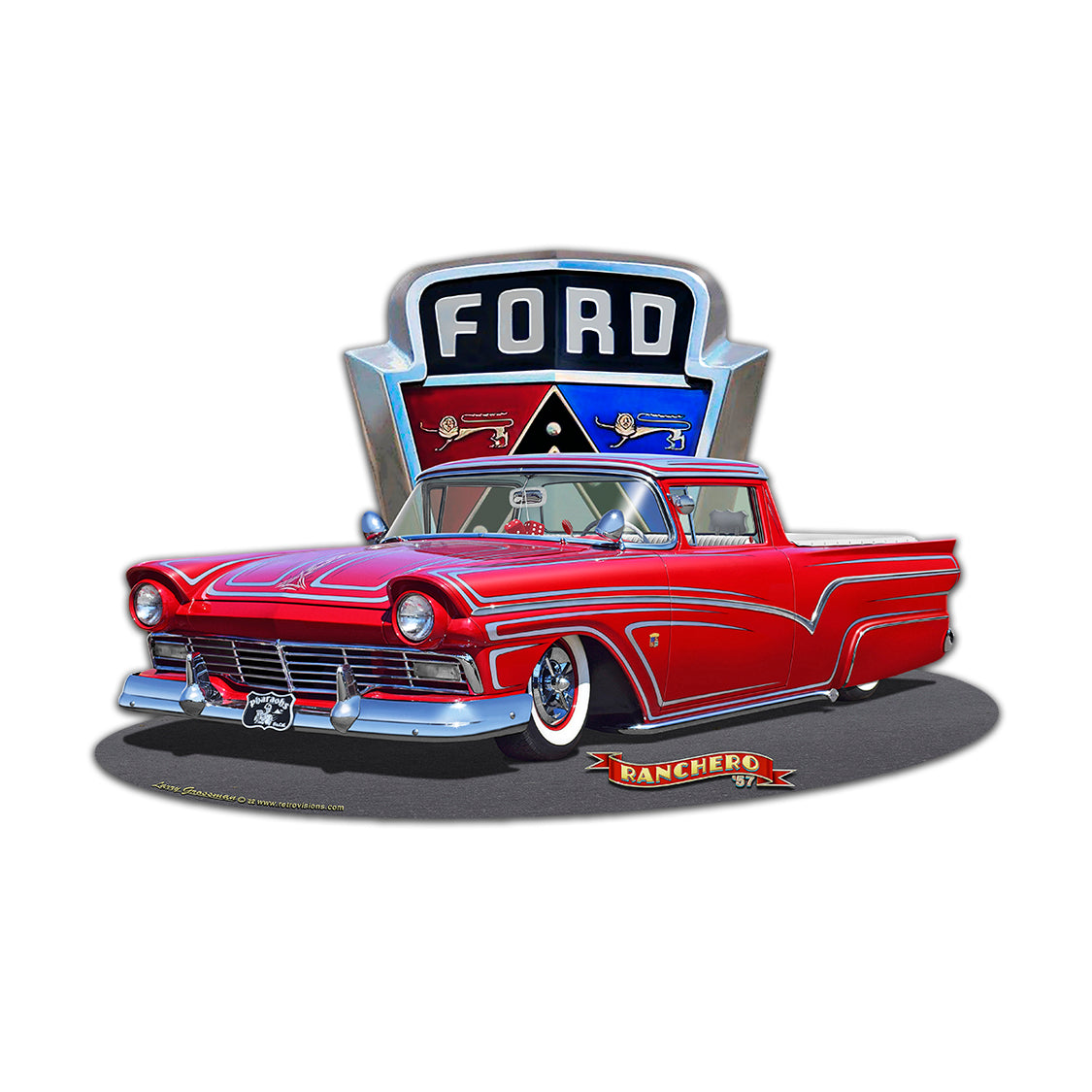 LGC391 - 1957 Ford Ranchero Crest Metal Sign 22X14 by artist Larry Grossman