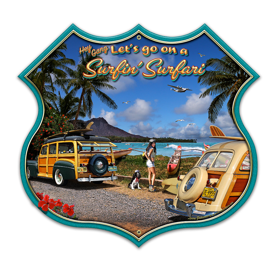 LGC811 - Surfin Safari Shield AVAILABLE IN Two SIZES by artist Larry Grossman