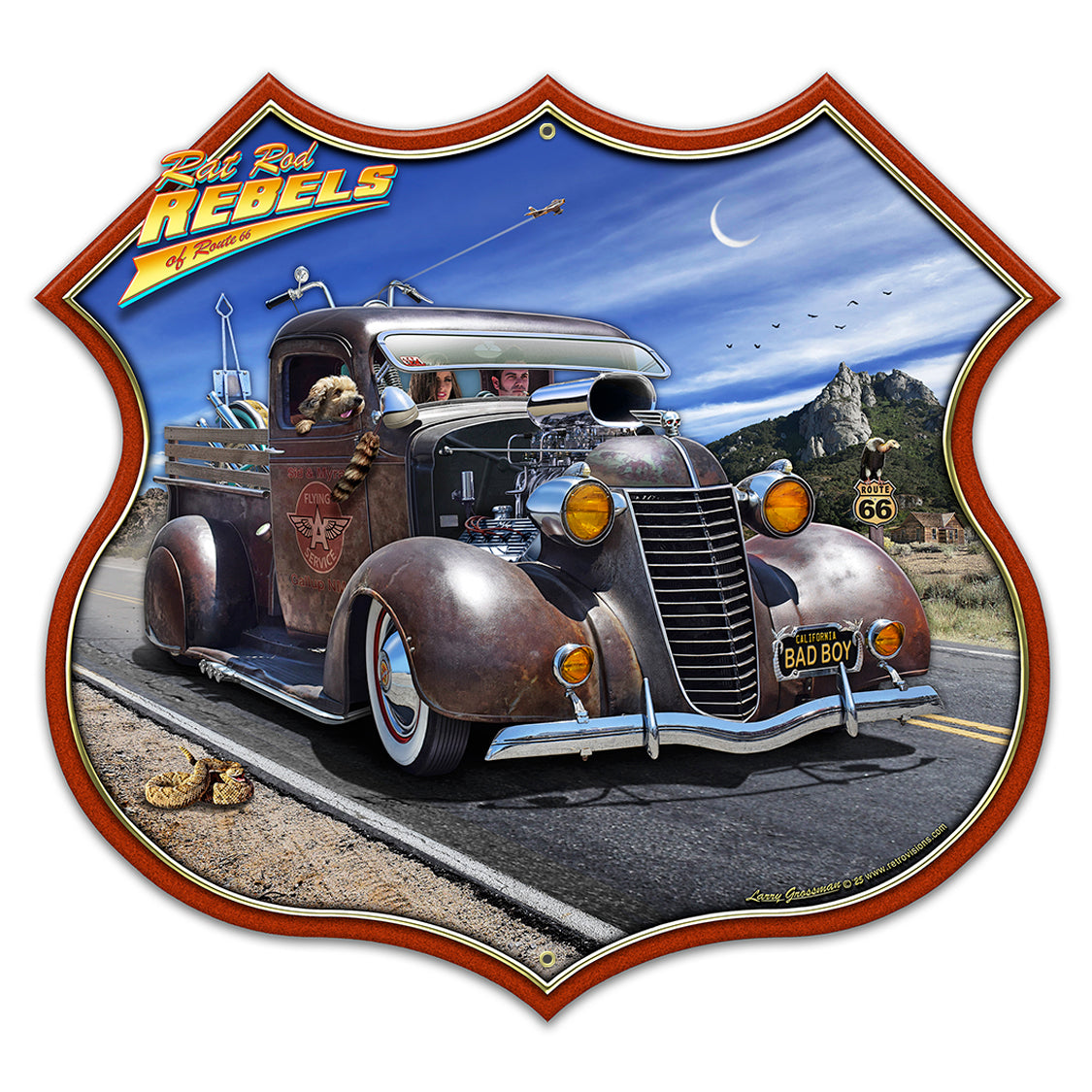 LGC812 - Rat Rod Rebels Shield Available In Three Sizes by artist Larry Grossman