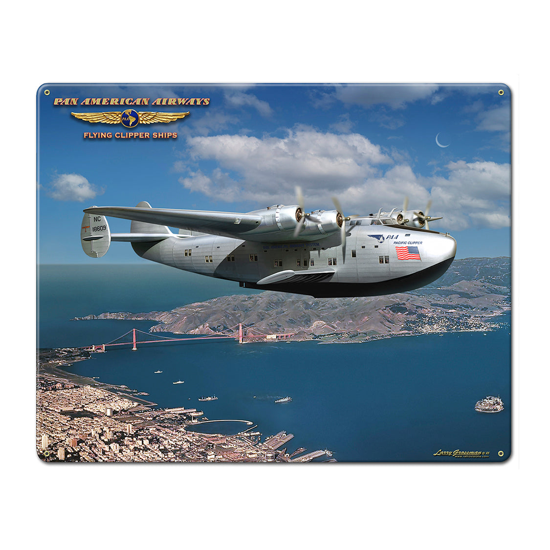 LGC829 - Pan American Airways Clipper Ship Metal Sign AVAILABLE IN TWO SIZES by artist Larry Grossman