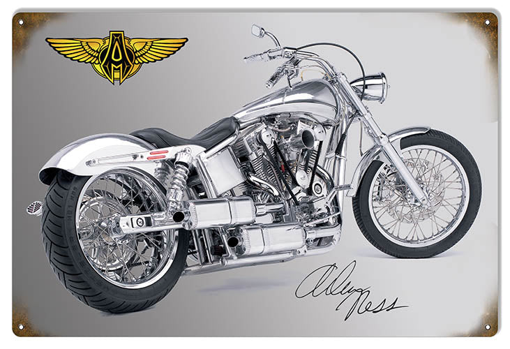 Custom Made Arlen Ness Sleek Silver Motorcycle Sign RG6754