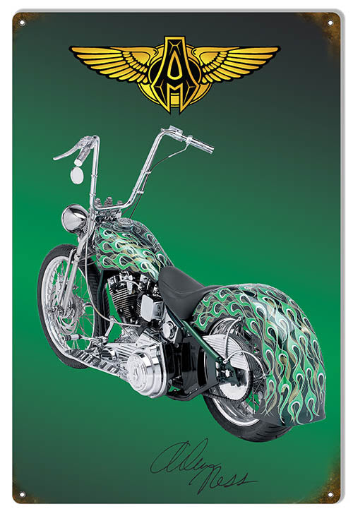 Custom Made Arlen Ness Green Flames Motorcycle Sign RG6761