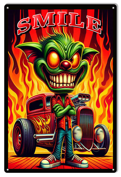 SMILE Demon & Hot Rod - 12x18 Metal Sign - RVG5765