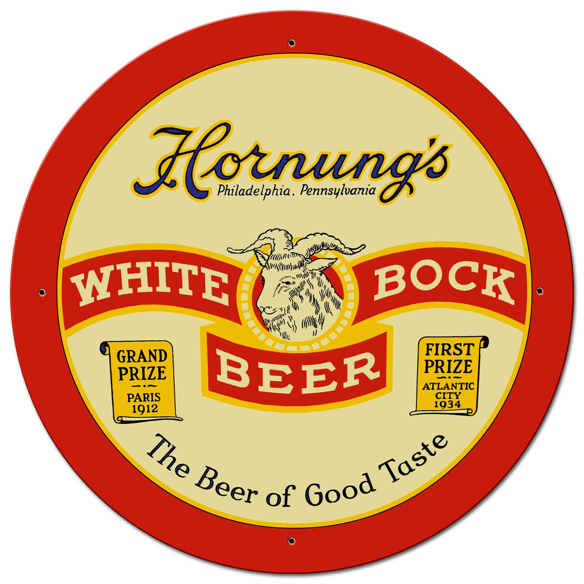 Hornungs White Bock Beer 28 X 28 vintage metal sign
