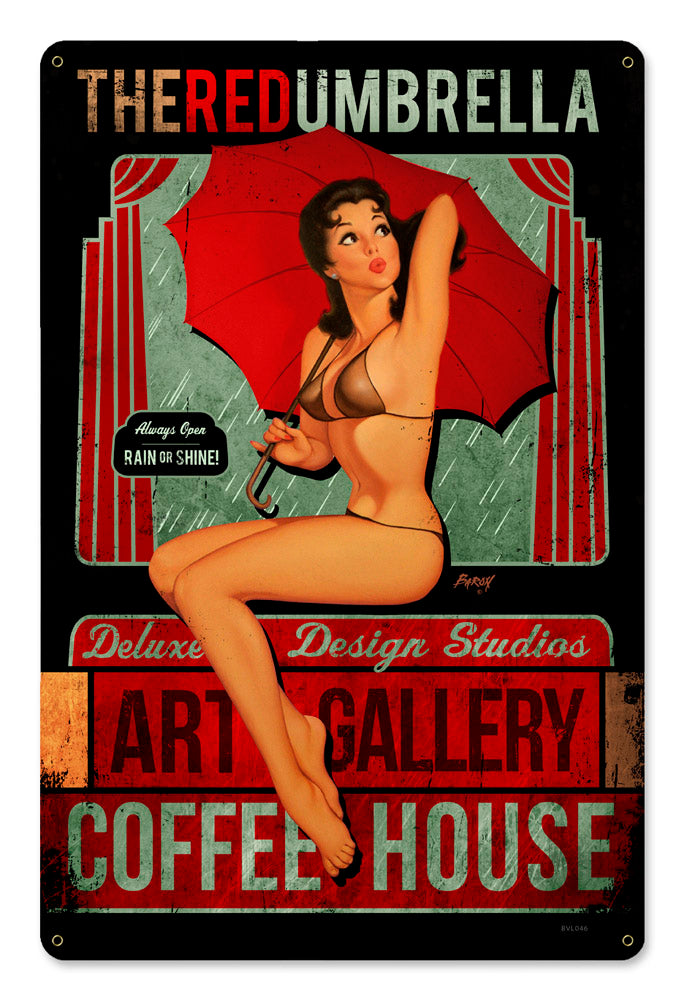 Red Umbrella Coffee Vintage Sign