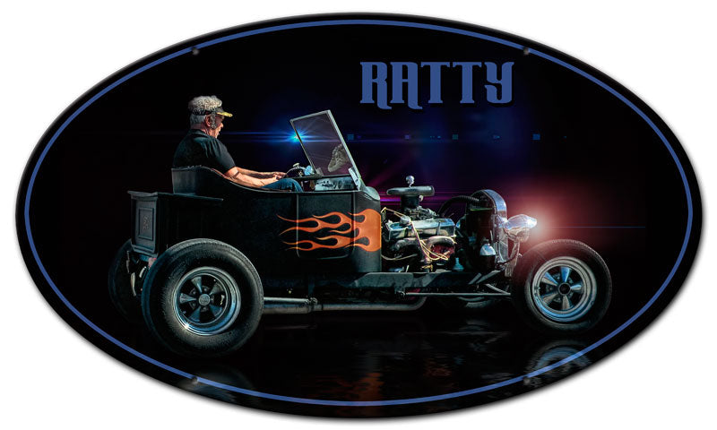 RATTY RAT ROD OVAL Vintage Sign