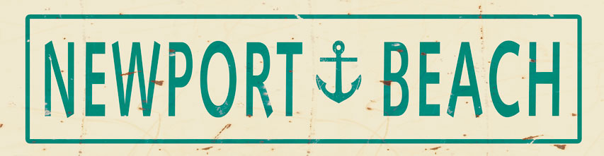 CAL311 - 5 X 20 VINTAGE SIGN - NEWPORT BEACH ANCHOR CREME/AQUA