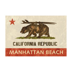 CAL359 - 24 X 16 CALI BEAR W/ SURFBOARDS MANHATTAN BEACH VINTAGE SIGN