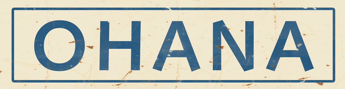 CAL374 - 5 X 20 - VINTAGE SIGN - OHANA CREME/BLUE