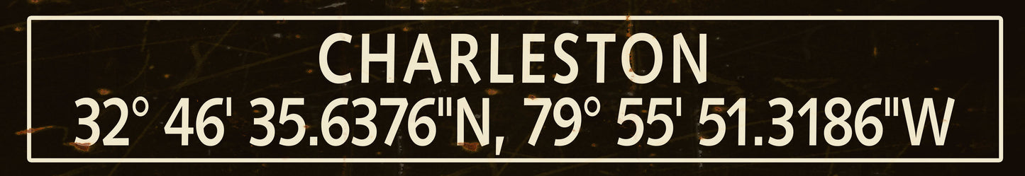 CAL408 - 36 X 6 CHARLESTON LAT LONG VINTAGE SIGN