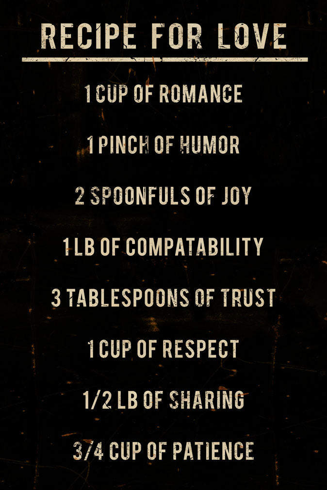 CAL413 - 12 X 18 RECIPE FOR LOVE VINTAGE SIGN