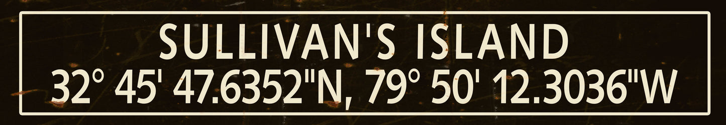 CAL416 - 36 X 6 SULLIVANS ISLAND LAT LONG VINTAGE SIGN