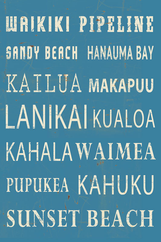 CAL610 - 16 X 24 VINTAGE SIGN - OAHU BEACHES BLU/CRM