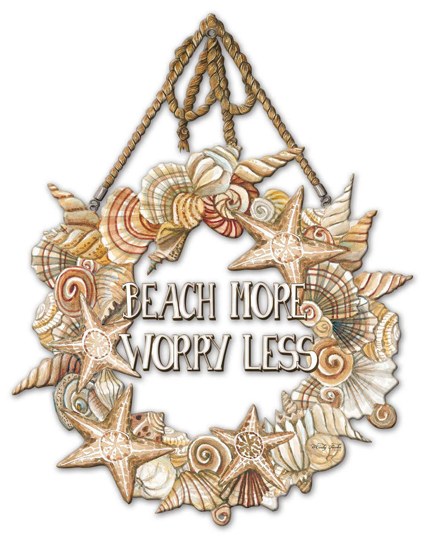 Coastal Wreath Beach More Worry Rope Vintage Sign
