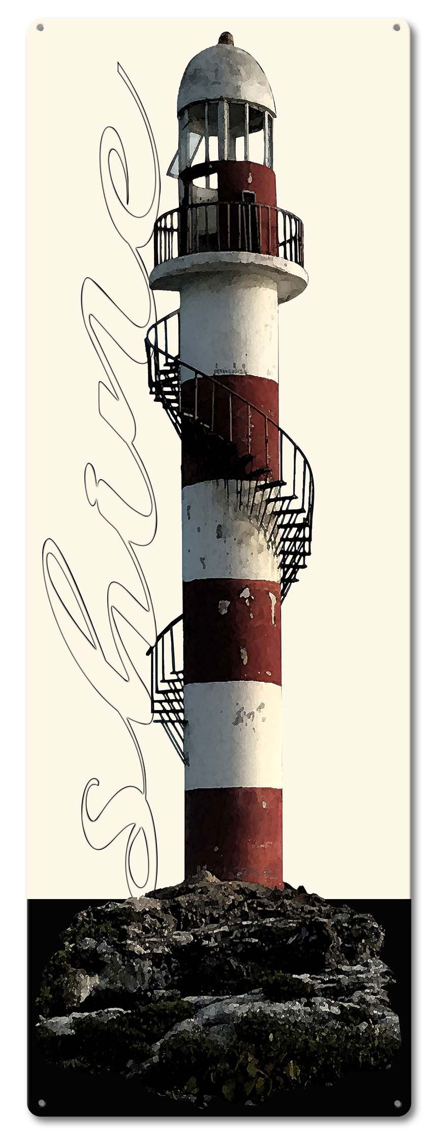Coastal Lighthouse Red White Vintage Sign