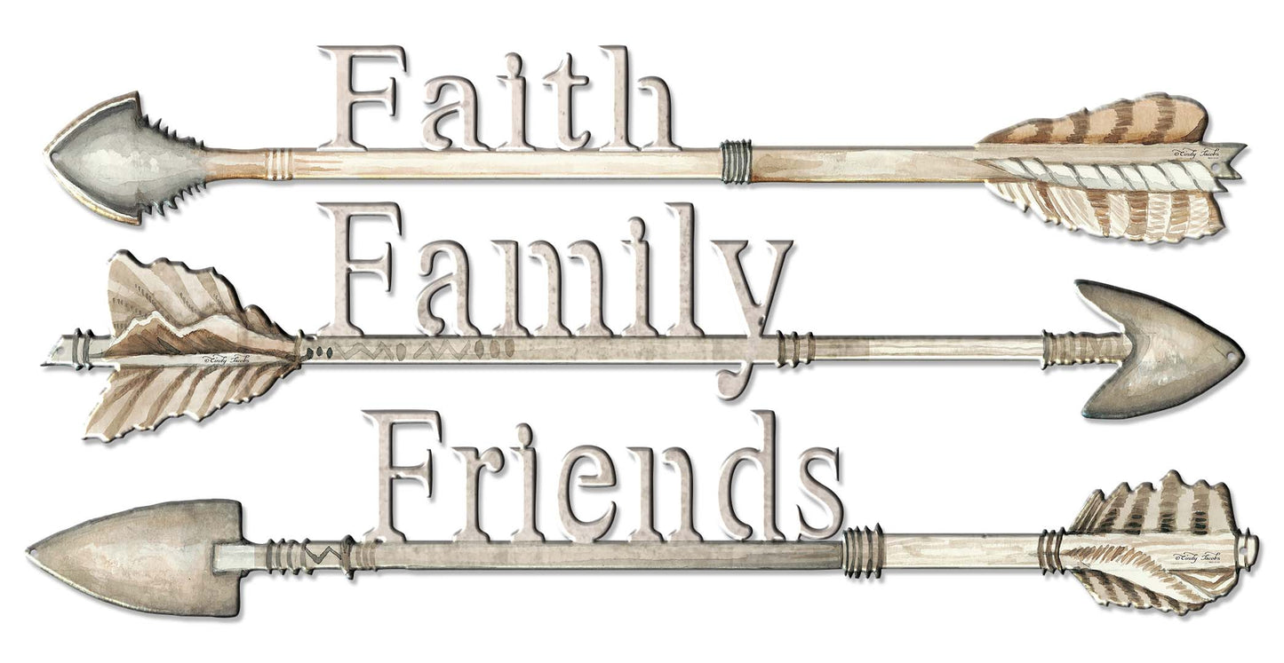 Arrows Faith Family Friends 3PCS 28x13 Completed Vintage Sign