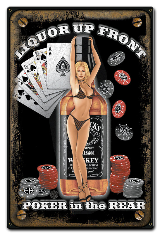 Liquor Front Poker Back Vintage Sign