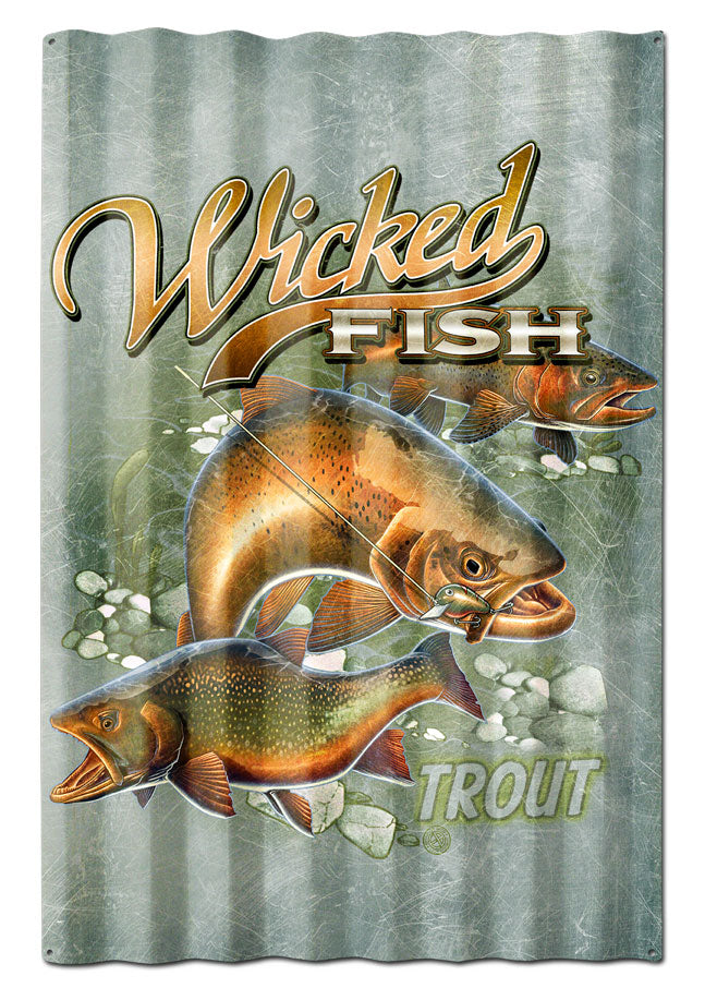 TROUT WICKED FISH CORRUGATED Vintage Sign