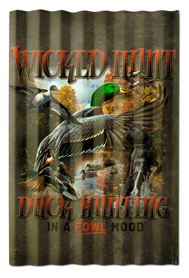 DUCK HUNTER BROWN BACKGROUND CORRUGATED Vintage Sign