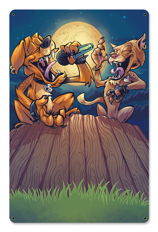 DOG N CAT ON FENCE Vintage Sign