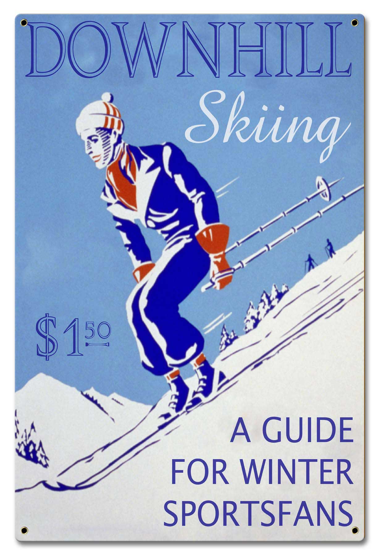 Downhill Skiing Guide Vintage Sign