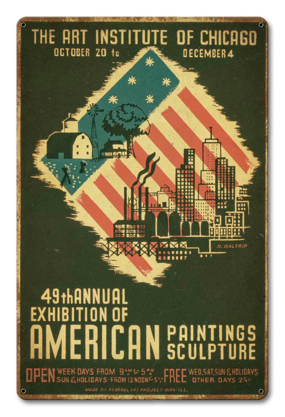 Art Institute Of Chicago 49th Annual Distressed Vintage Sign