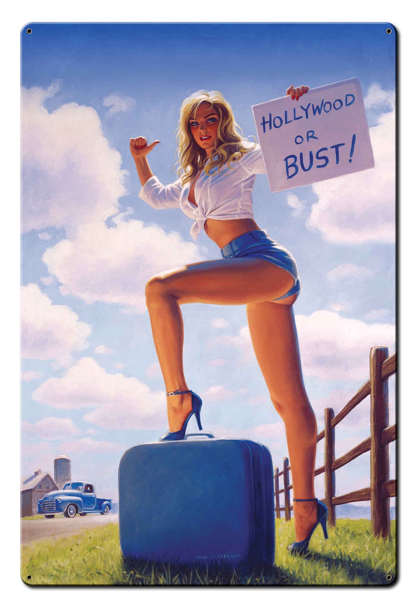 Blonde White and Blue 24 x 36 Satin