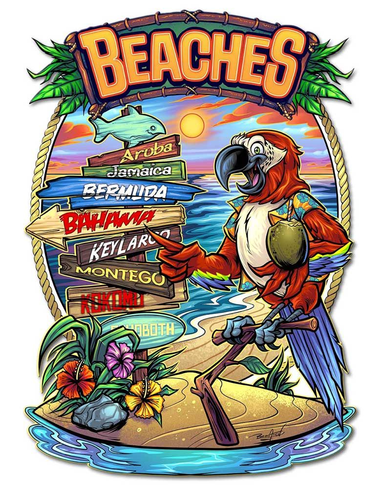 Parrot Beach Crossroads Vintage Sign