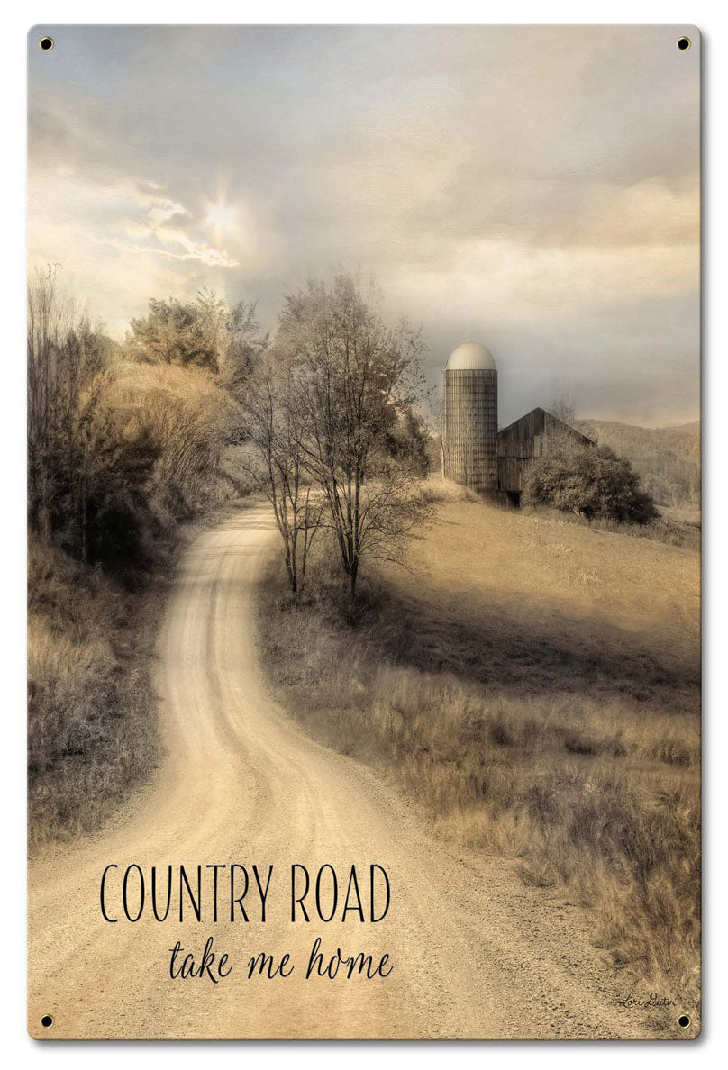 Country Road Take Me Home Vintage Sign