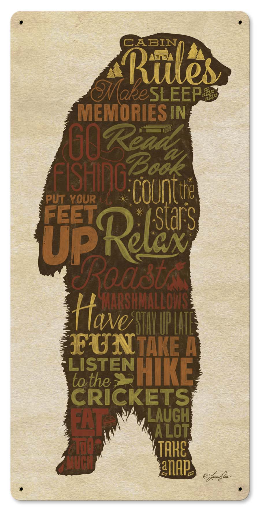Cabin Rules Bear Vintage Sign