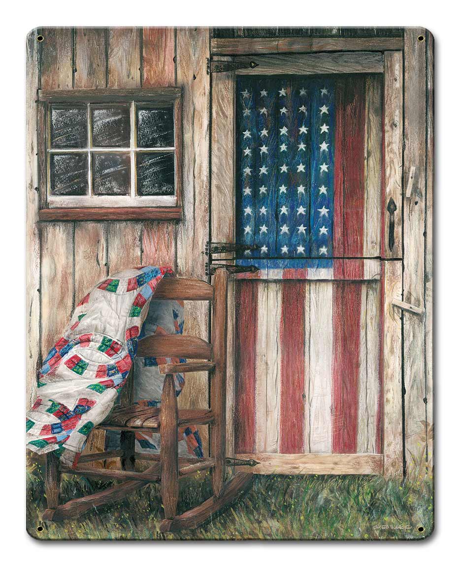 American Flag Rocking Chair Vintage Sign