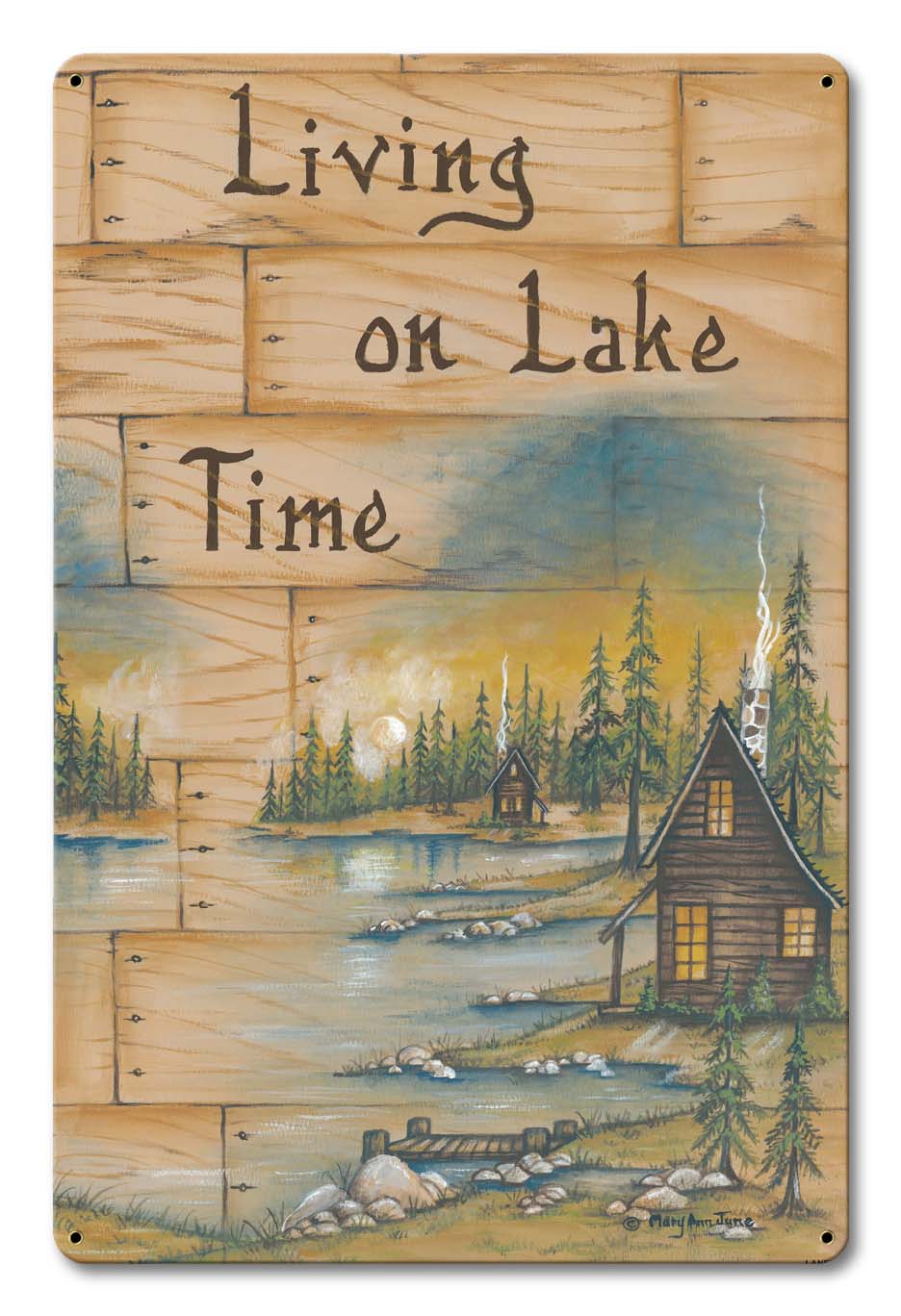 Living On Lake Time Vintage Sign