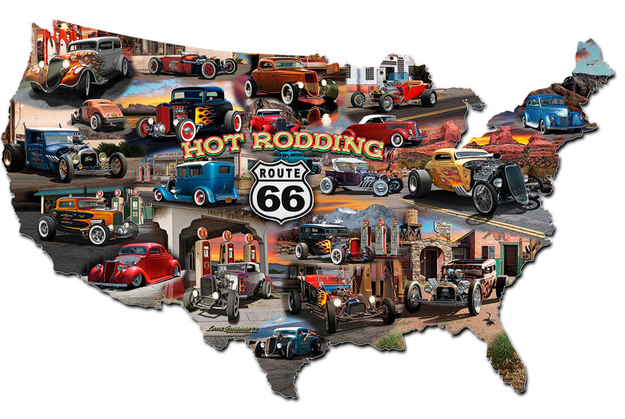 HOT ROD ROUTE 66 MAP Vintage Sign