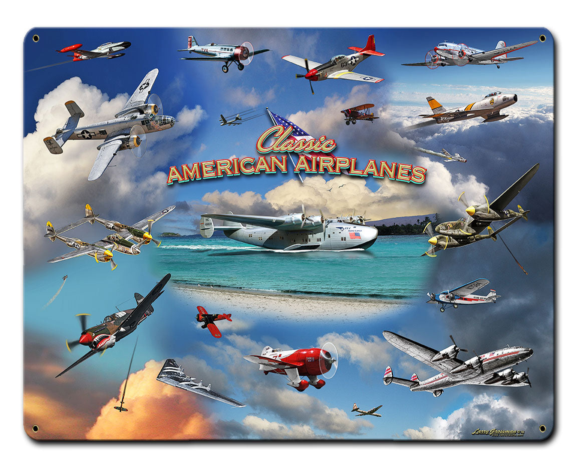 Airplane Collage Vintage Sign