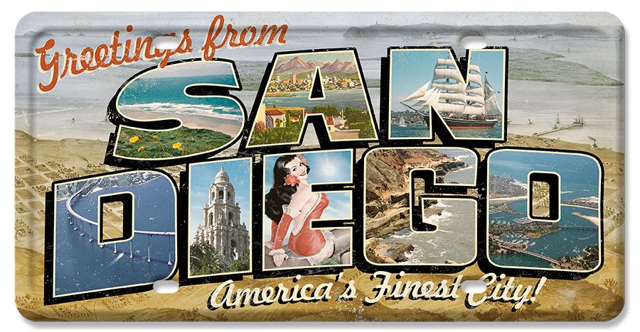 San Diego Postcard License Plate Vintage Sign