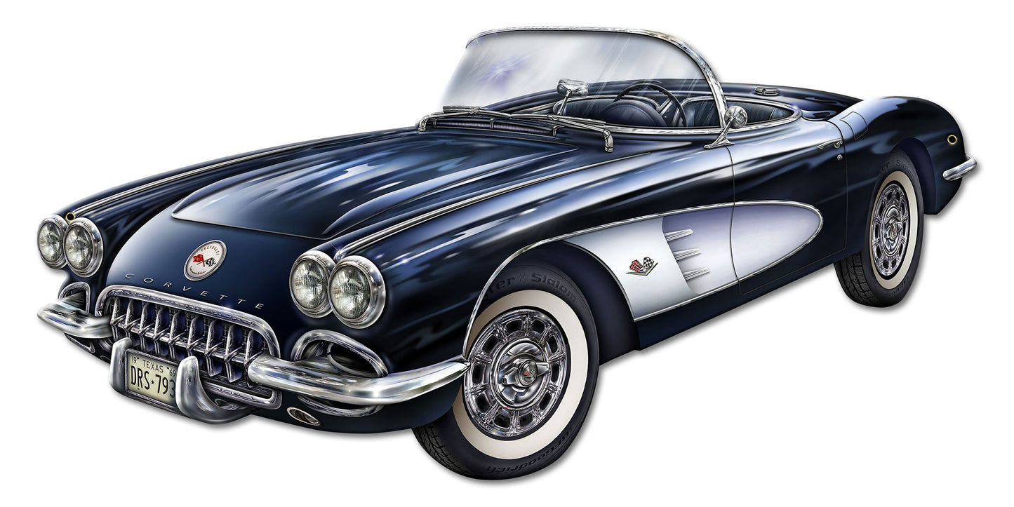 1958 Corvette Cut out 34 X 16 vintage metal sign