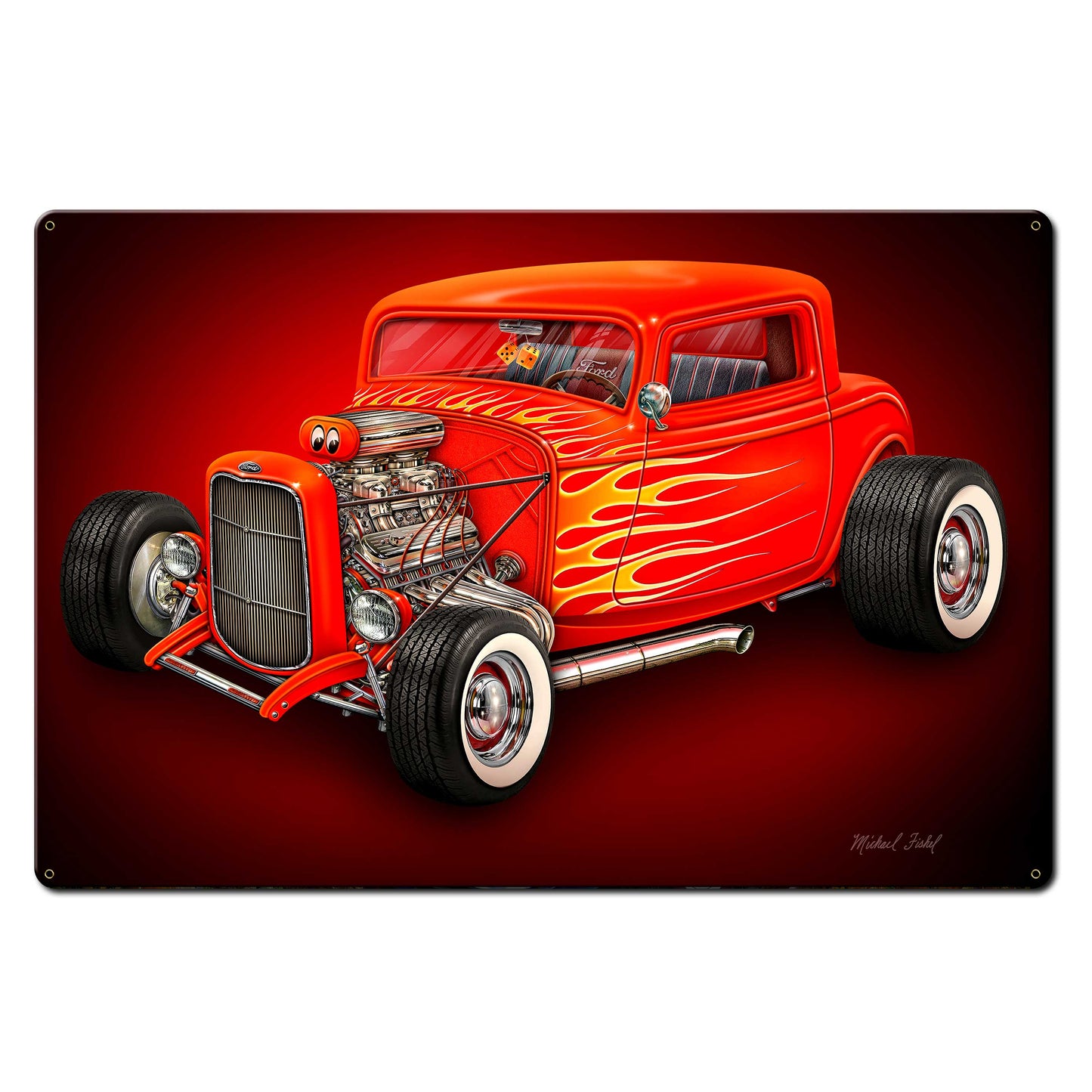 Red Hot Rod 36 X 24 vintage metal sign