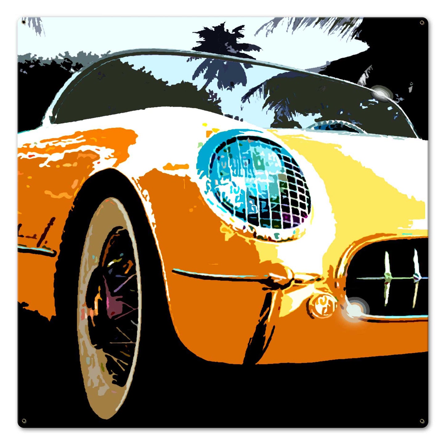 Corvette Sq Yellow Vintage Sign