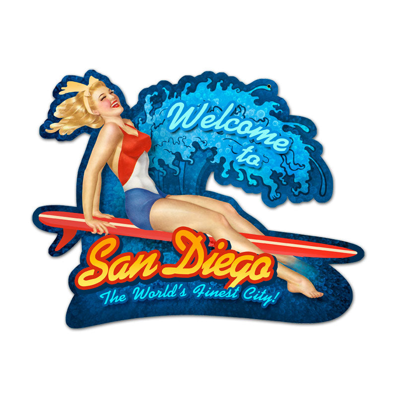 San Diego Surf Girl Vintage Sign