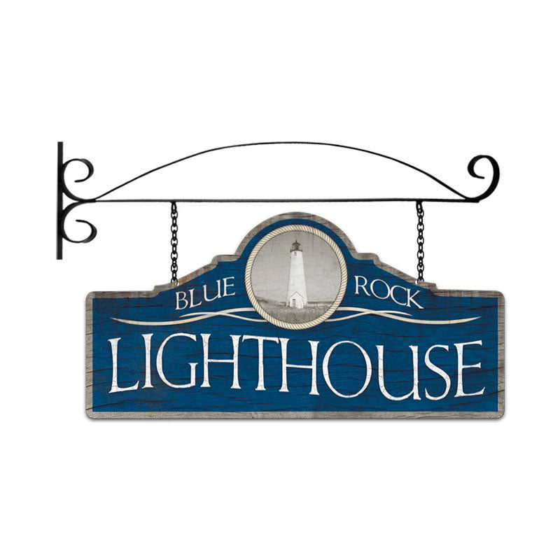 Blue Rock Light House Double Sided Custom Metal Shape With Wall Mount Vintage Sign