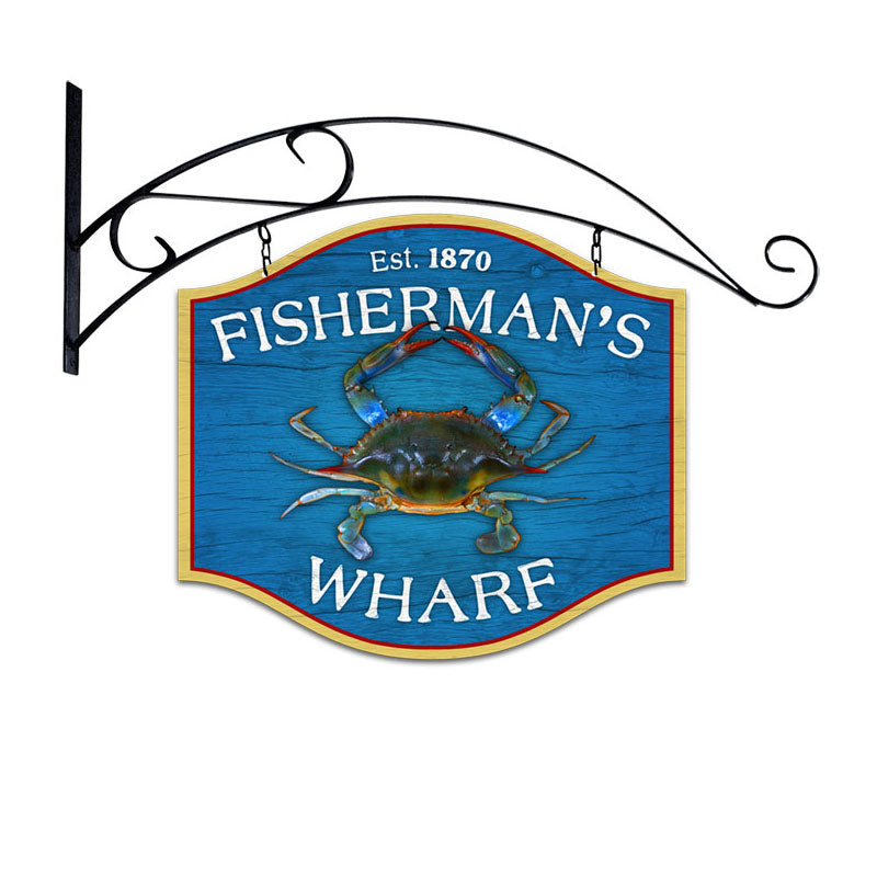 Fishermans Wharf Double Sided Custom Metal Shape With Wall Mount Vintage Sign