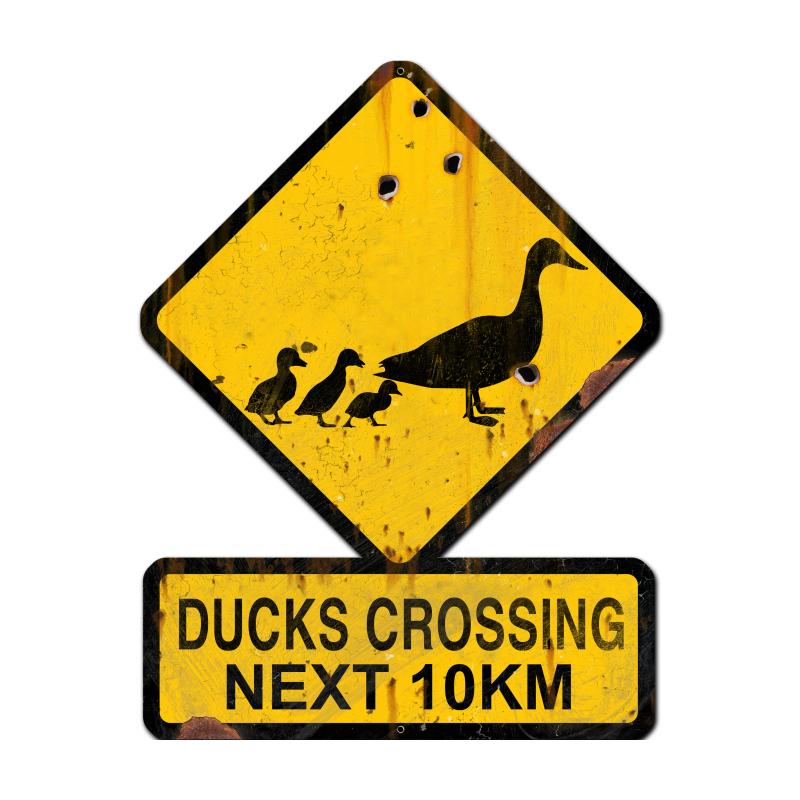 Ducks Crossing Next 10 Km Vintage Sign