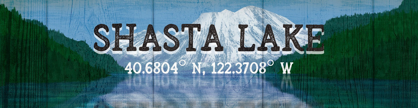 Shasta Lake Coordinates Vintage Sign