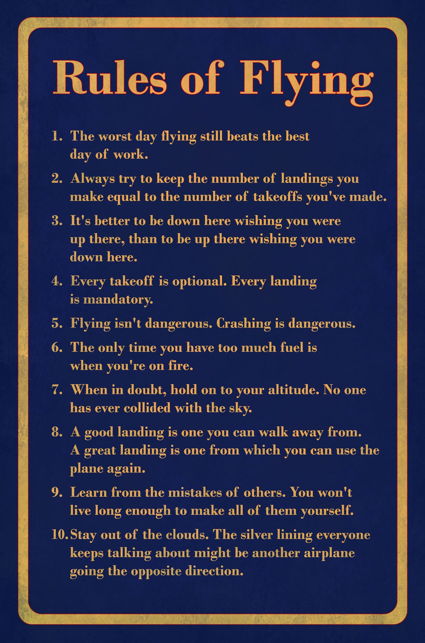 Rules Of Flying Vintage Sign