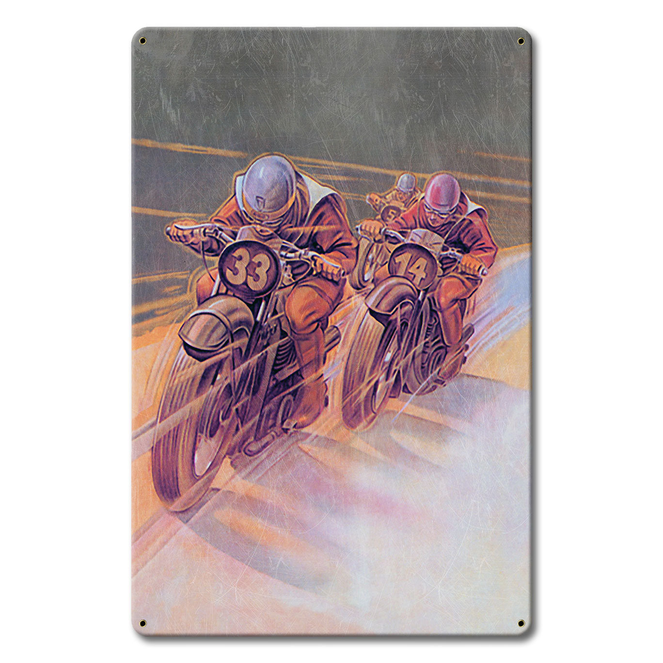 1940's Motorcycle Racers Metal Sign 12in X 18in