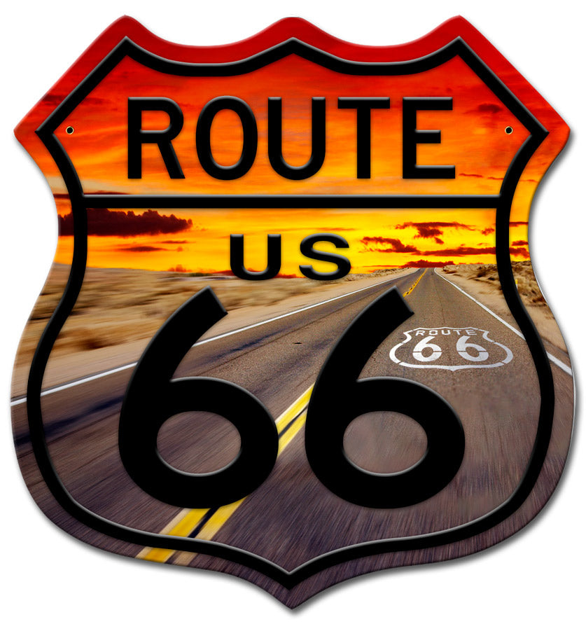 Route US 66 Sunset Shield Metal Sign 15in X 15in