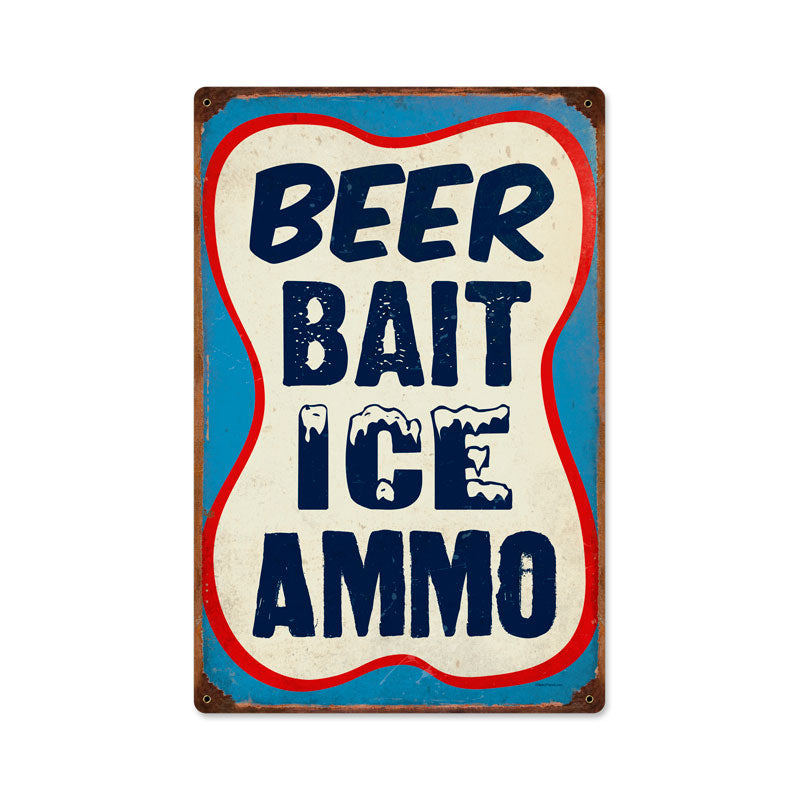 Beer Bait Ice Ammo Vintage Sign