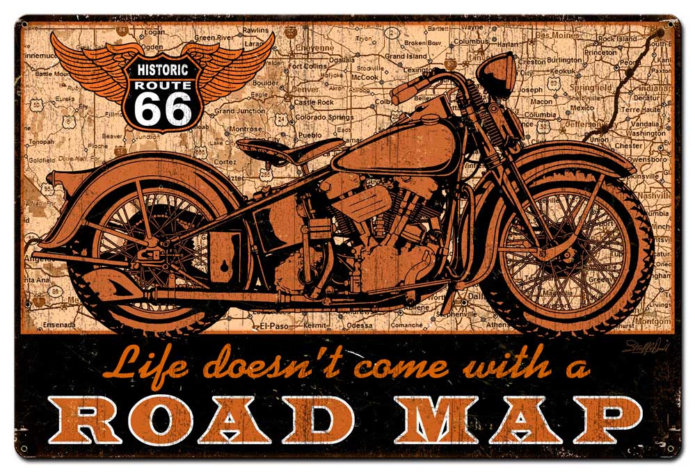 Road Map bike Vintage Sign